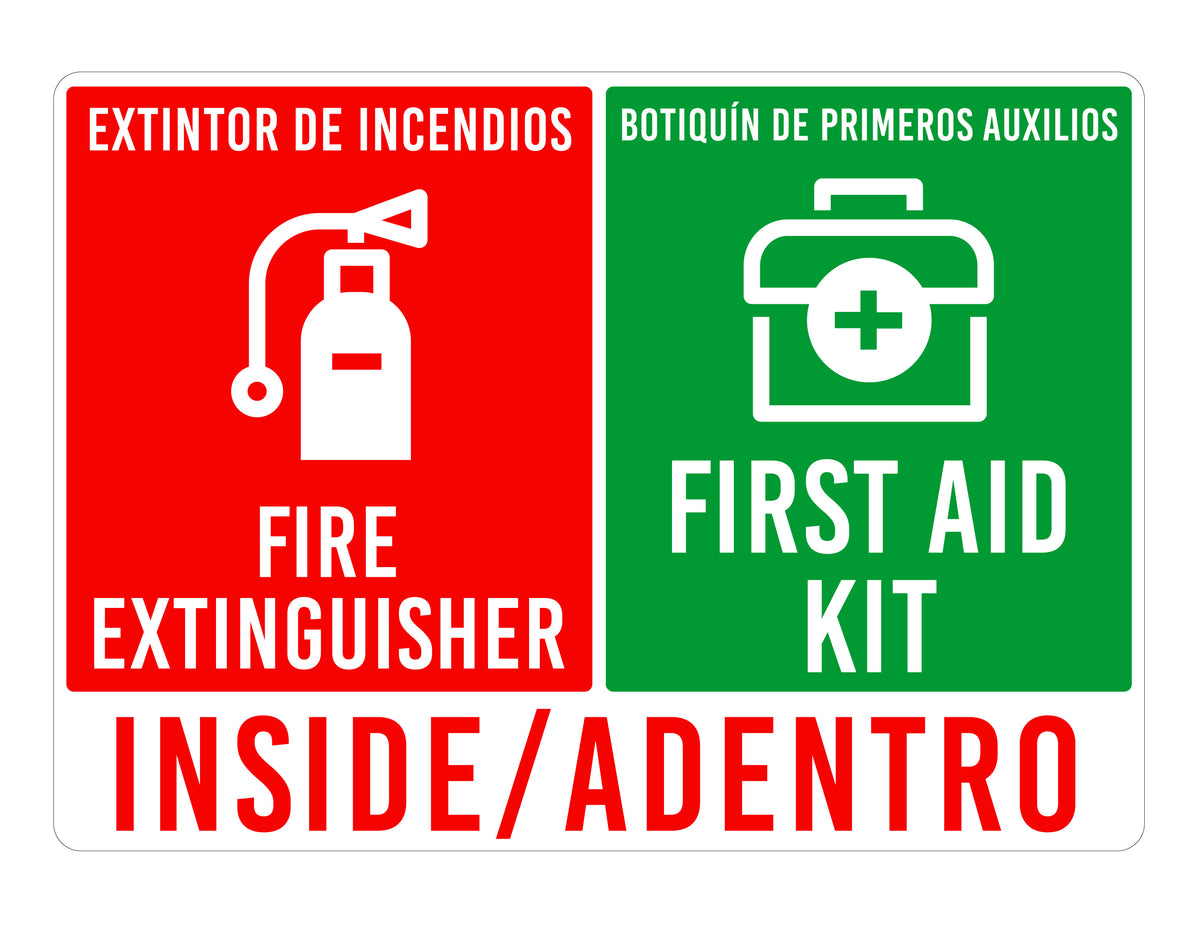 First Aid and Fire Extinguisher Inside sign