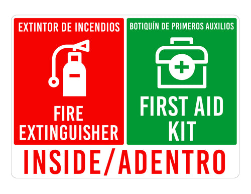 First Aid and Fire Extinguisher Inside sign