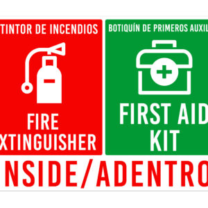 First Aid and Fire Extinguisher Inside sign