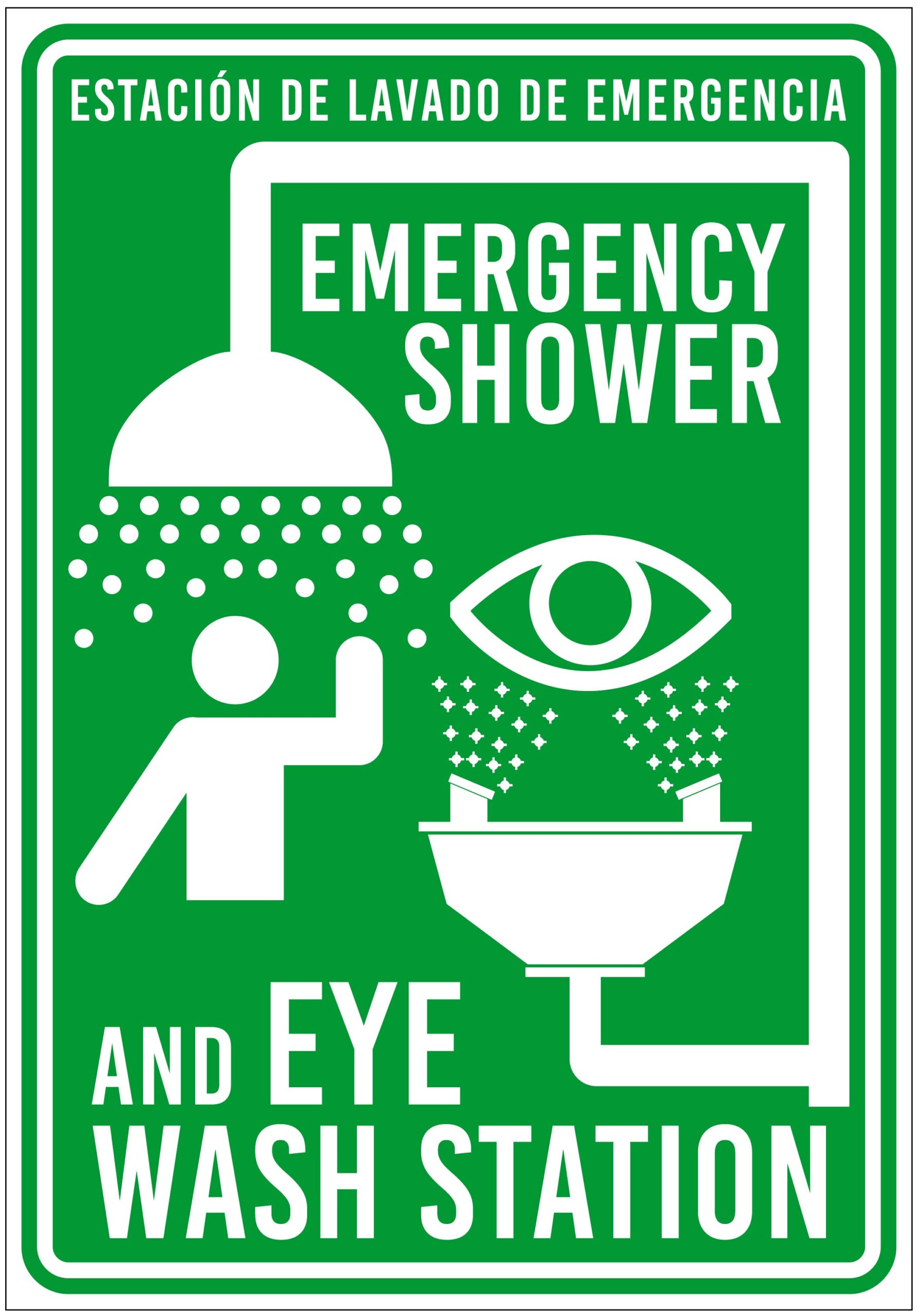 7x10 Aluminum Bilingual Emergency Shower and Eye Wash Safety Sign